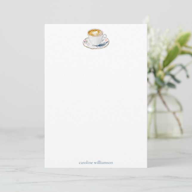 Coffee Latte Watercolor Personalized Stationery Note Card (Standing Front)