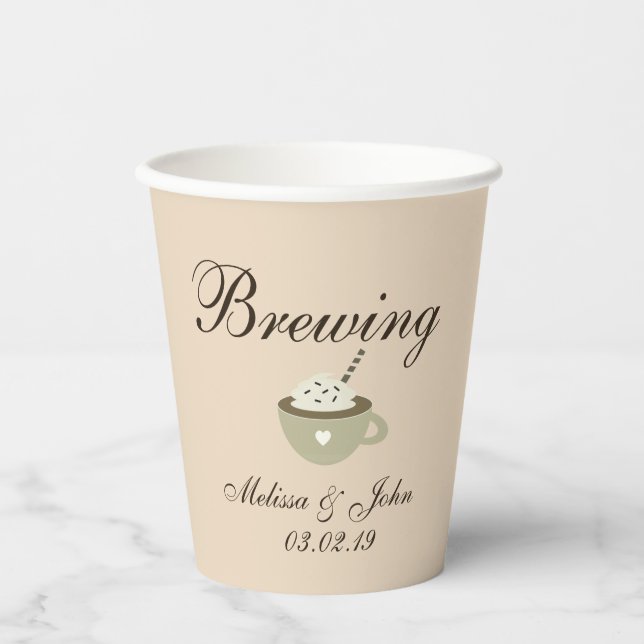 Coffee Latte Wedding Bridal Shower Beige Paper Cup (Front)