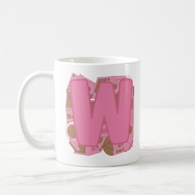Coffee Letter W: Monogram Initial  Mug (Left)