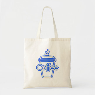 Coffee Lettering Blue Outline Cafe Cup Tote Bag