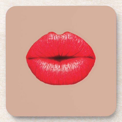 Coffee Lips kiss kiss pop art Beverage Coaster
