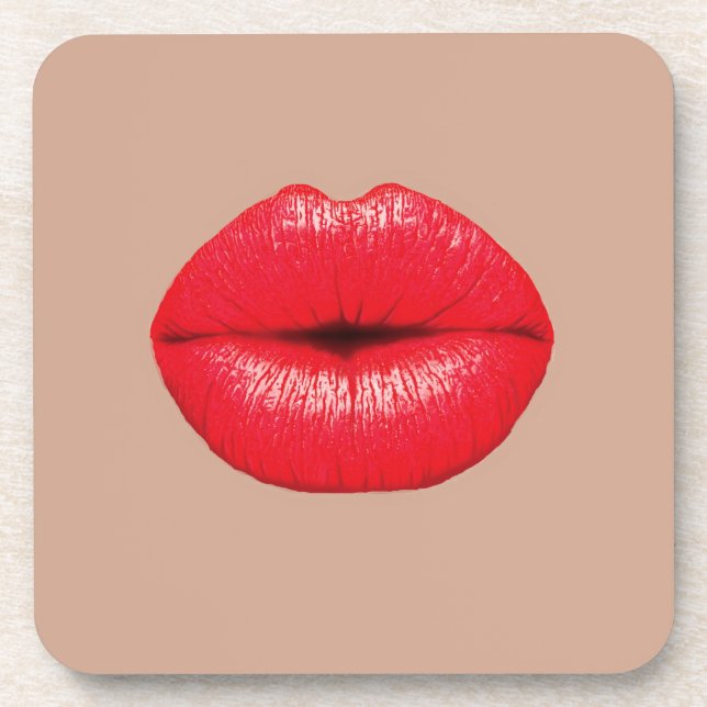 Coffee Lips kiss kiss pop art Beverage Coaster (Front)