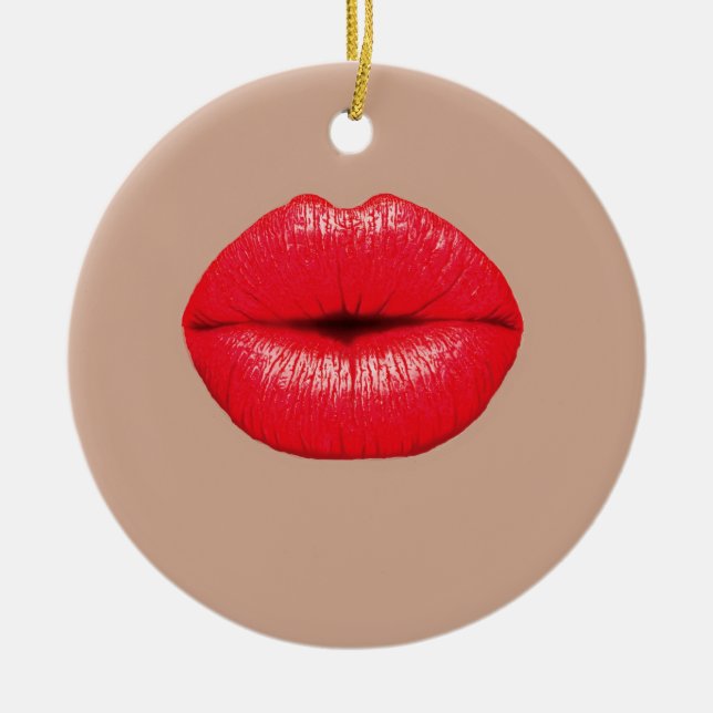 Coffee Lips kiss kiss pop art Ceramic Ornament (Front)