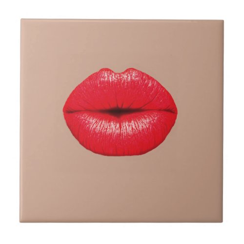 Coffee Lips kiss kiss pop art Ceramic Tile