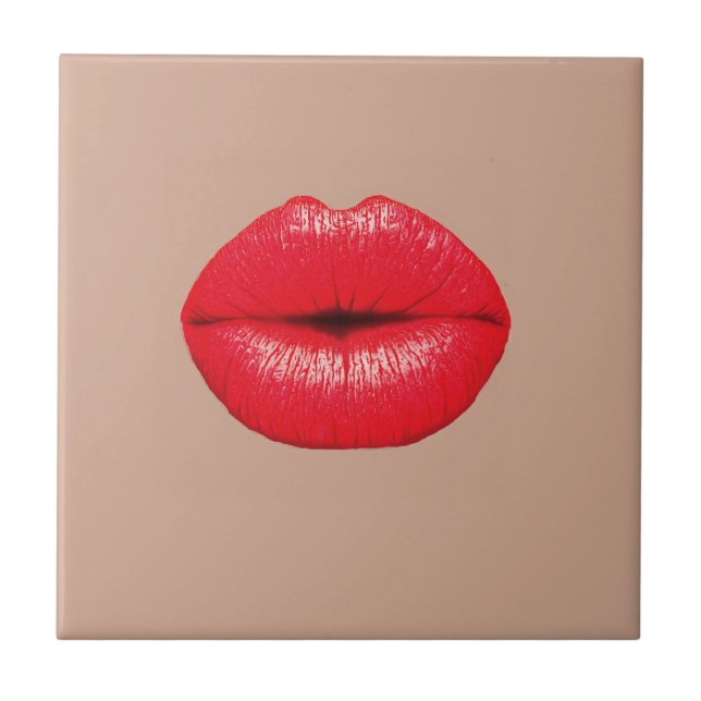 Coffee Lips kiss kiss pop art Ceramic Tile (Front)