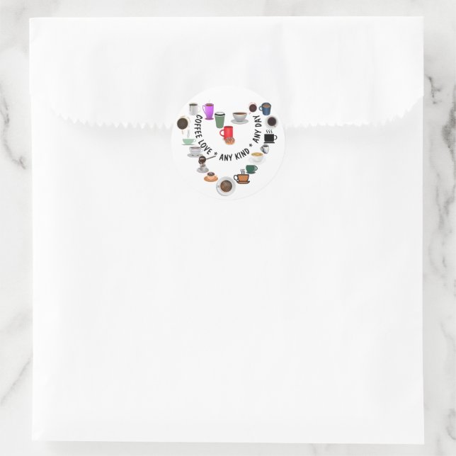 Coffee Love Coffee Heart Classic Round Sticker (Bag)