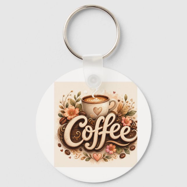 Coffee Love Floral Keychain (Front)