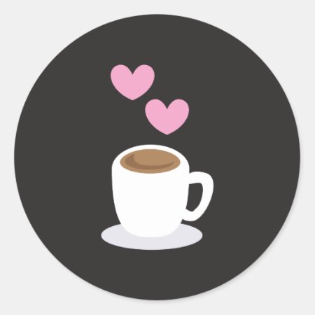 Coffee Love Hearts On Black Classic Round Sticker