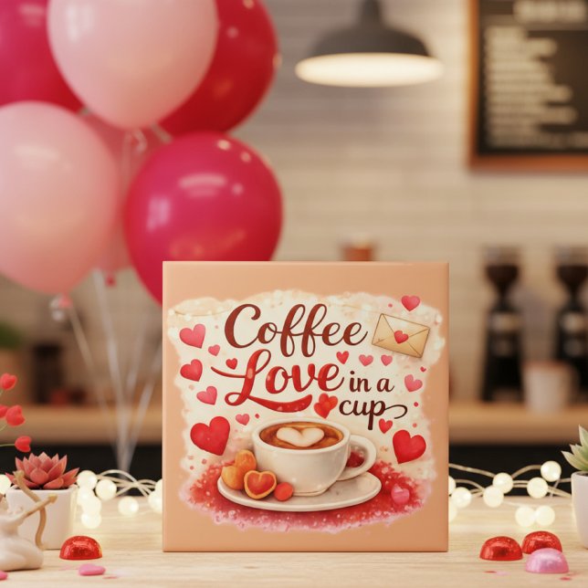 Coffee Love in a Cup Valentine Soft Brown Ceramic Tile (Creator Uploaded)