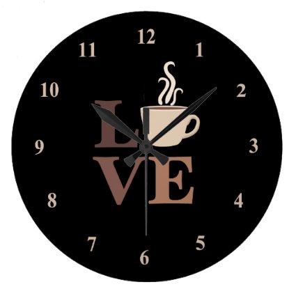 Coffee Love in Black Large Clock