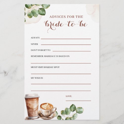 Coffee Love is Brewing Advices Bride To Be Game
