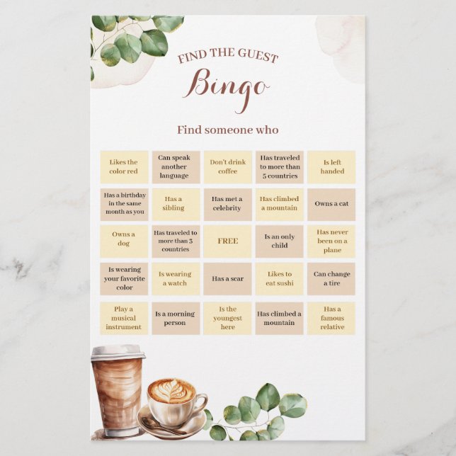 Coffee Love is Brewing Bingo Games Card (Front)