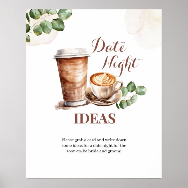 Coffee Love is Brewing Date Night Idea Game Sign (Front)