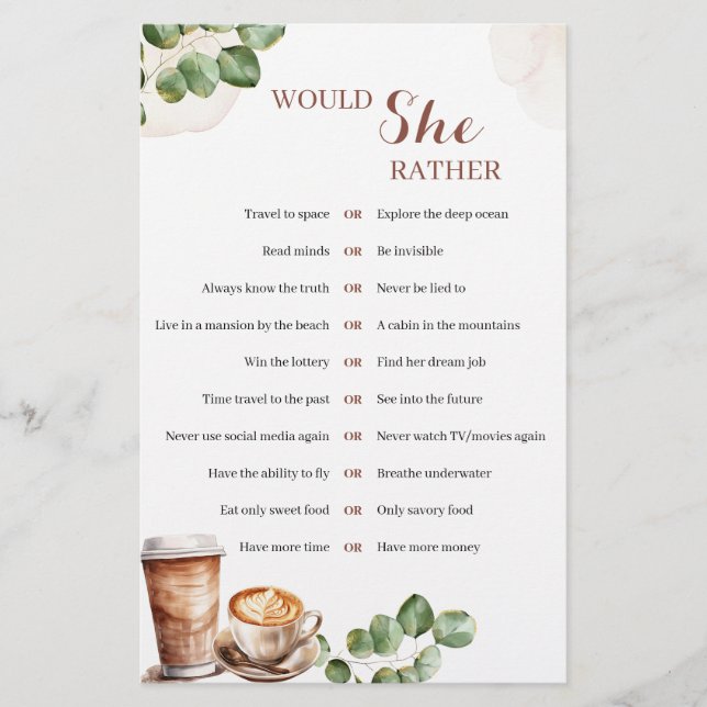 Coffee Love is Brewing  Would She Rather Game (Front)