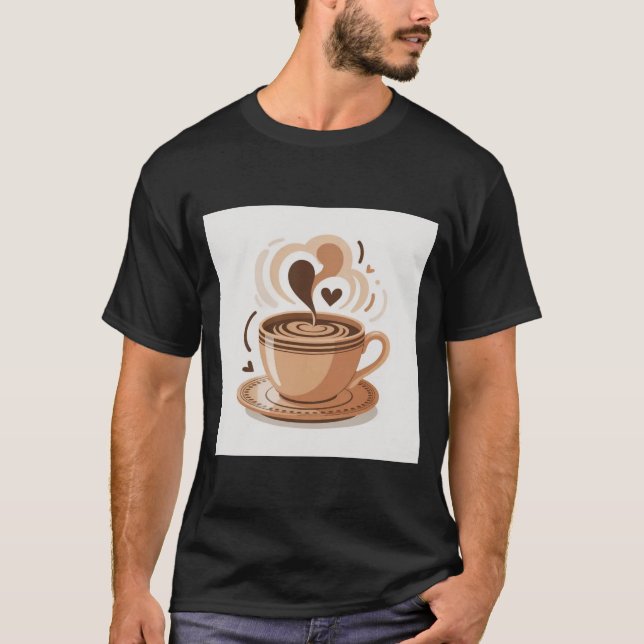 Coffee Love Mug with Steaming Heart Latte Art Grap T-Shirt (Front)