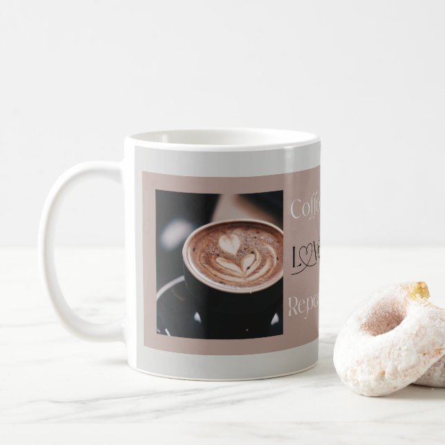 Coffee LOVE Repeat – Modern Coffee Lover Gift for  Mug (With Donut)