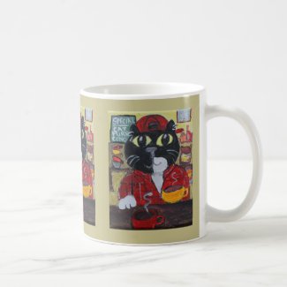Coffee Lover Barista Cat Folk Art
