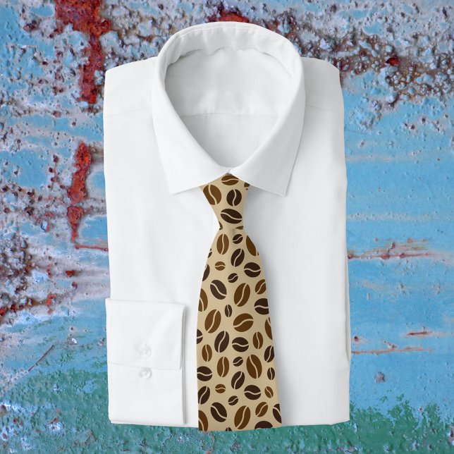 Coffee Lover Beans Beige Brown Patterned Neck Tie (Creator Uploaded)