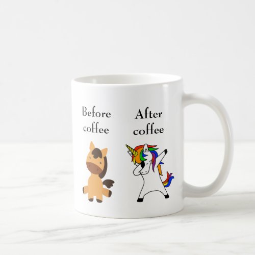 Coffee Lover Before After Horse Unicorn Humor Coffee Mug