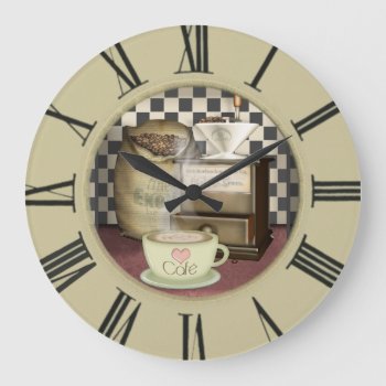 Coffee Lover Café Kitchen Large Clock by LaBoutiqueEclectique at Zazzle