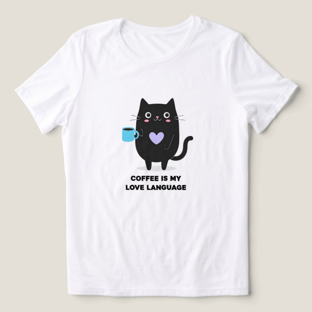 Coffee Lover Cat T-Shirt - Unisex Cat Lover Tee (Design Front)