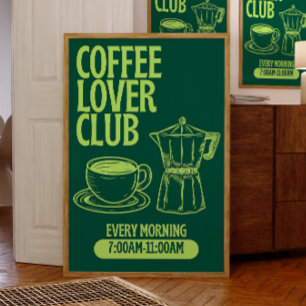 Coffee Lover Club Print, Retro Chalkboard Style  Poster