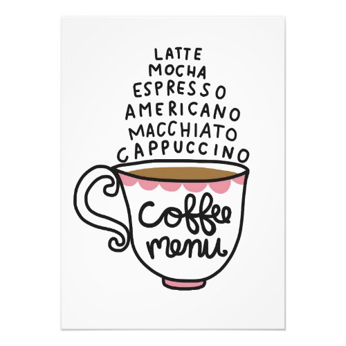 Coffee Lover Coffee Menu Photo Print