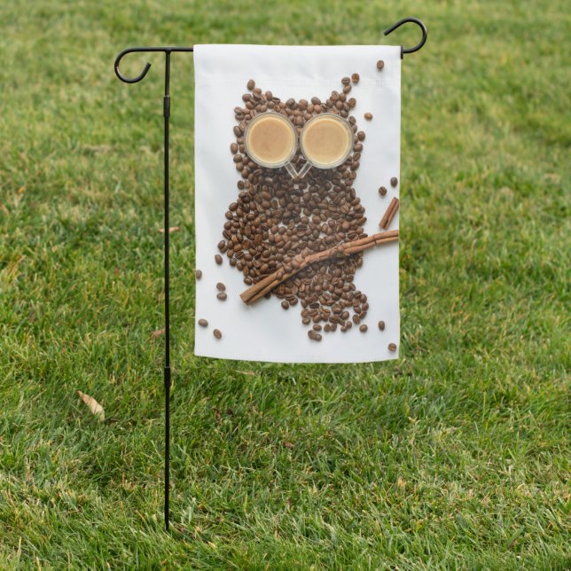 Coffee Lover Coffee Owl Garden Flag (In SItu)