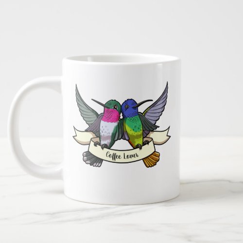 Coffee Lover Colorful Hummingbirds Ribbon Cartoon Giant Coffee Mug