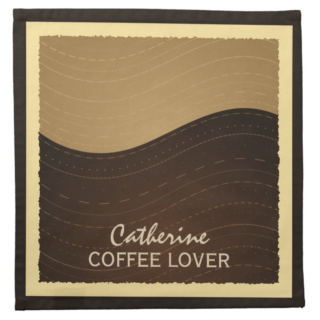 Coffee Lover Cream and Beige Waves Cafe Napkin (Front)