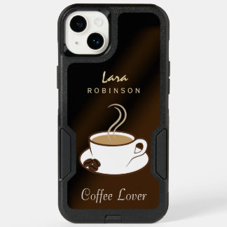 Coffee Lover Cup and Beans Cafe Custom Name Brown OtterBox iPhone 14 Plus Case