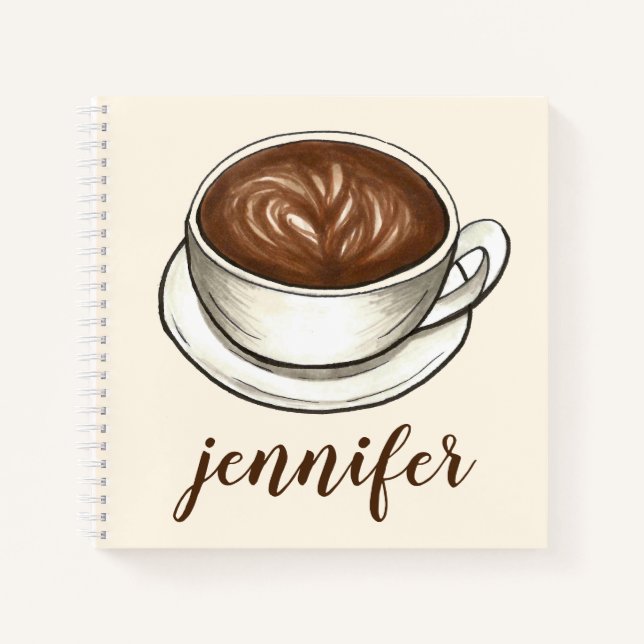 Coffee Lover Cup Latte Tan Brown Personalized Gift Notebook (Front)
