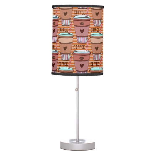 Coffee Lover Cups Beans and Hearts  Table Lamp