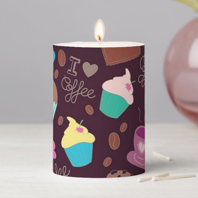 Coffee Lover Cups & Cupcakes  Pillar Candle (In Situ)