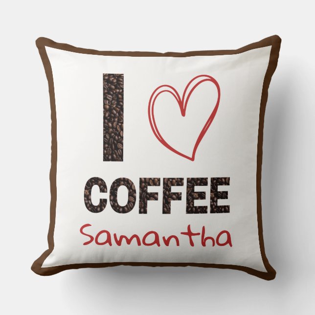 Coffee Lover Custom Name Coffee Bean Design Throw Pillow (Front)