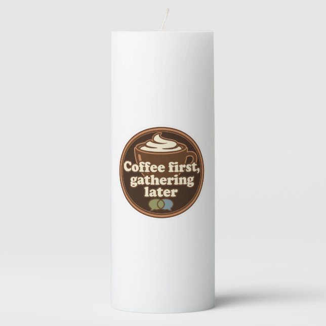 Coffee Lover Daily Ritual Sticker Pillar Candle (Front)