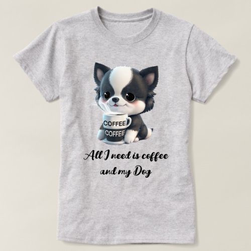 Coffee lover Dog lover black and white dog T_Shirt