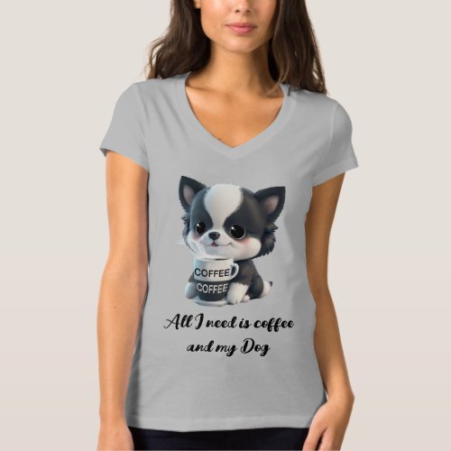 Coffee lover Dog lover black and white dog T_Shirt
