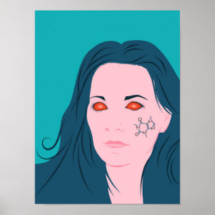 Coffee Lover Girl Blue Hair Caffeine Tattoo Poster
