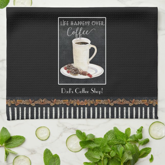 Coffee Lover Latte Watercolor Chocolate Kitchen Towel (Folded)