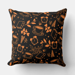 coffee lover modern vintage rustic orange pattern throw pillow