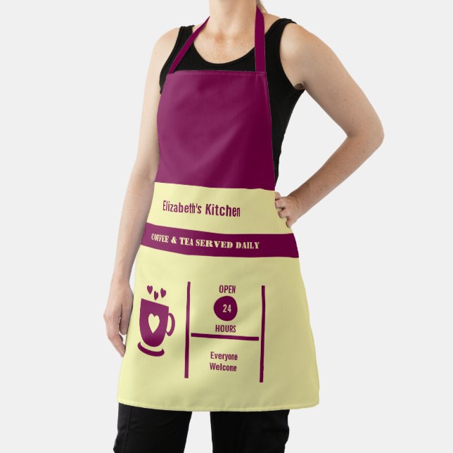 Coffee lover name kitchen maroon apron (Insitu)
