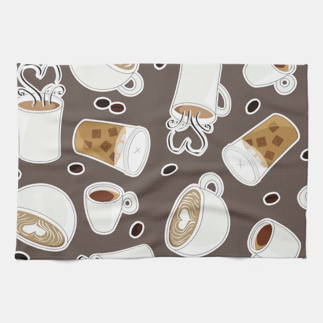 Coffee Lover Pattern Brown / Grey Kitchen Towel (Horizontal)