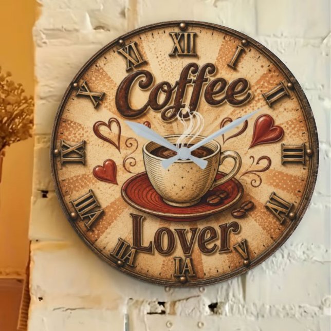 Coffee Lover  Rustic Farmhouse Coffee Cup Large Clock (Creator Uploaded)