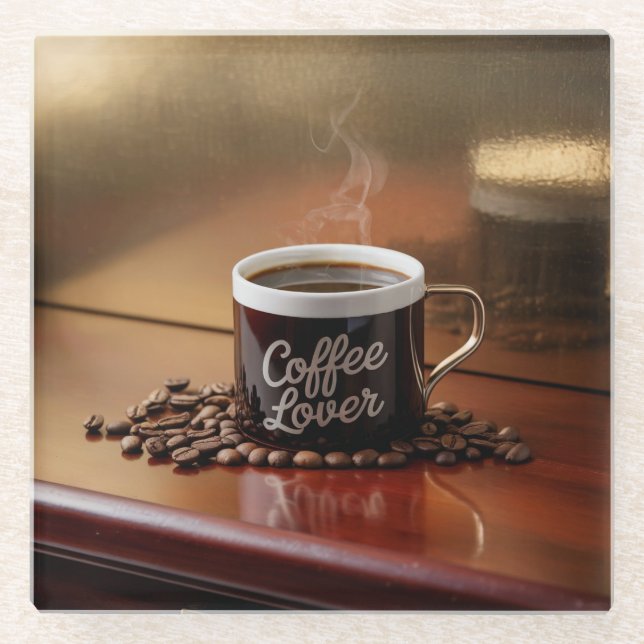 Coffee Lover Square Glass Coaster (Front)