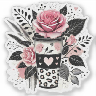 Coffee Lover Sticker, Floral Sticker