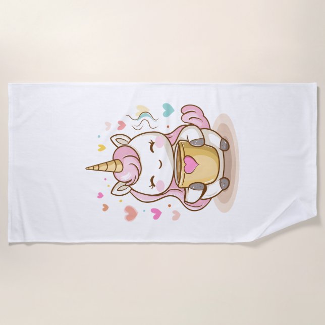 Coffee Lover Unicorn (1) Beach Towel (Front)