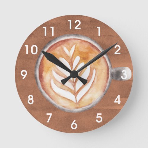 Coffee Lover Watercolor Business Coffee Kitchen Round Clock