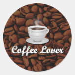 Coffee Lover, White Cup/Brown Beans Classic Round Sticker