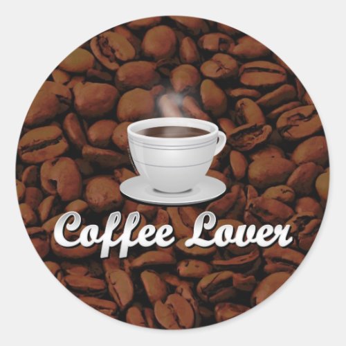 Coffee Lover White CupBrown Beans Classic Round Sticker